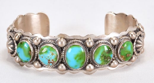 Tom Lewis Sterling Silver Heavy Gauge Sonoran Gold Turquoise Bracelet