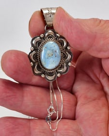 Navajo Sterling Silver Golden Hills Turquoise Pendant Necklace