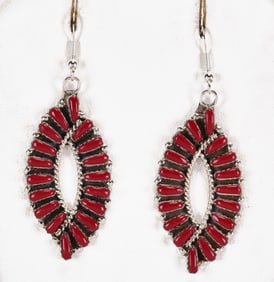 Tina Ben Sterling Silver Block Coral Petit-Point Dangle Earrings