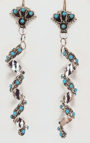 Zuni Sterling Silver Sleeping Beauty Turquoise Spiral Earrings