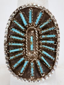 Native American Sterling Silver Turquoise Needlepoint Ring