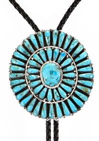 Navajo Sterling Silver Nevada Turquoise Cluster Bolo Tie