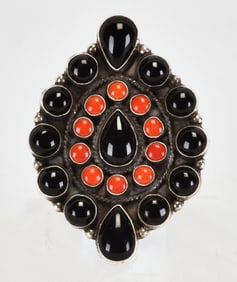 Devin Brown Sterling Silver Black Onyx & Coral Statement Ring