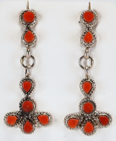 Native American Sterling Silver Coral Earrings by Jon Burns