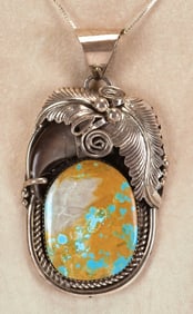 Mike Thomas, Jr. Sterling Silver Harcross Turquoise Bear Claw Pendant