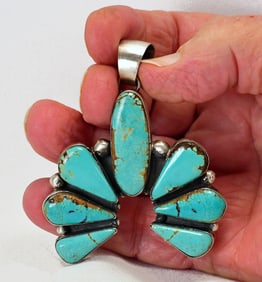 Robert Shakey Sterling Silver Large Kingman Turquoise Naja Pendant