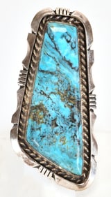 Eddie Secatero Sterling Silver Kingman Turquoise Long Ring
