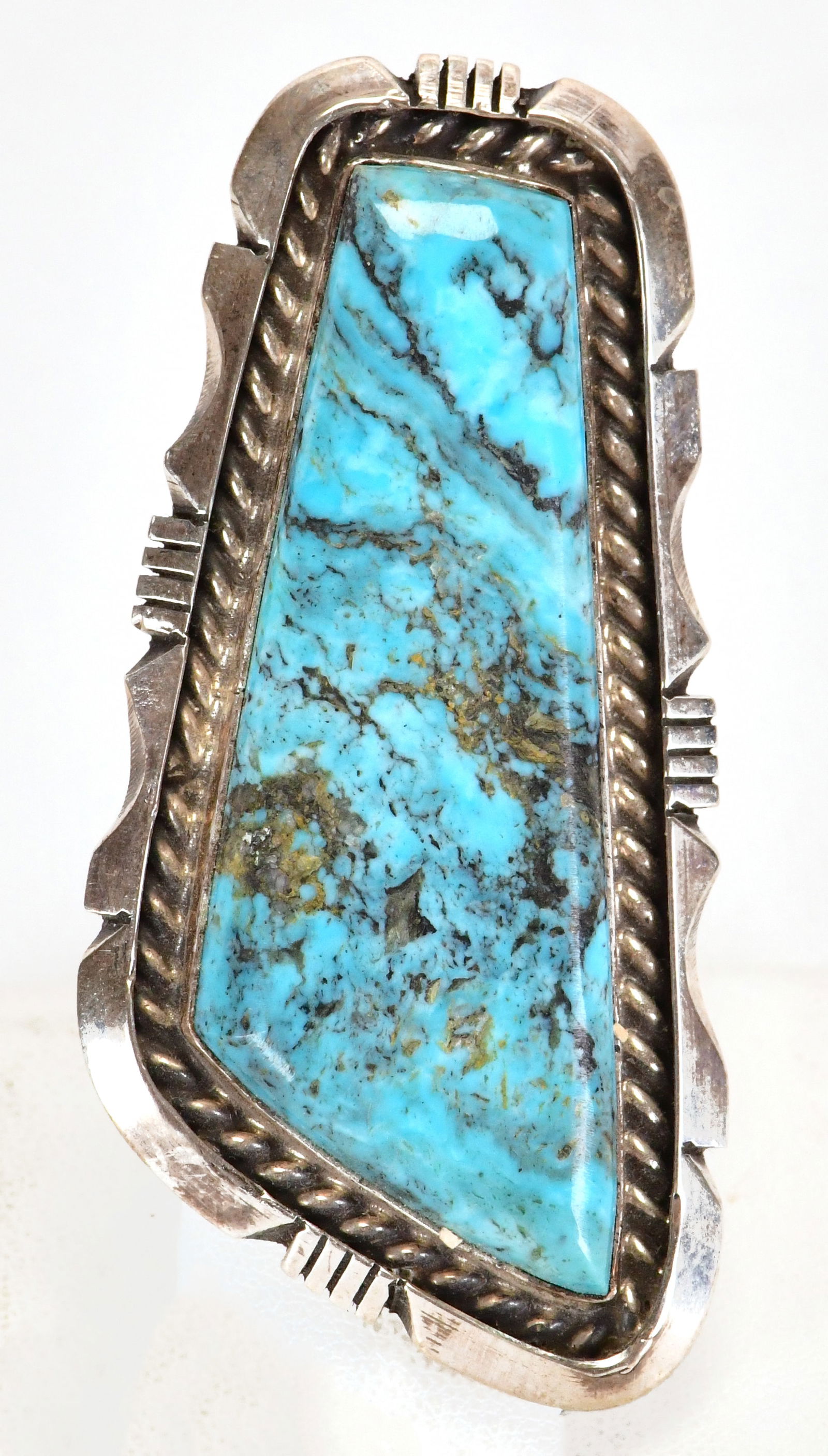 Eddie Secatero Sterling Silver Kingman Turquoise Long Ring (1 of 3)