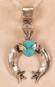 Jude Candalaria Sterling Sand Cast Naja Pendant w/Kingman Turquoise