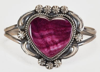 Jeff James Sterling Silver Heart Shape Spiny Oyster Cuff Bracelet