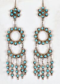 Zuni Vintage Sterling Silver Sleeping Beauty Turquoise Chandelier EarringsS