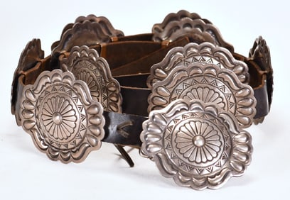 Navajo Sterling Silver Old Pawn Concho Belt