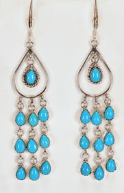 Navajo Sterling Silver Sleeping Beauty Turquoise Dangle Earrings