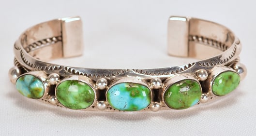 C. Draper Sterling Silver Sonoran Gold Turquoise 5 Stone Cuff Bracelet
