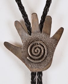 Navajo, Tim Lewis Sterling Silver "Hand" Bolo Tie