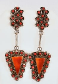 Zuni, Jessie Johnson Sterling Silver Spiny Oyster Earrings