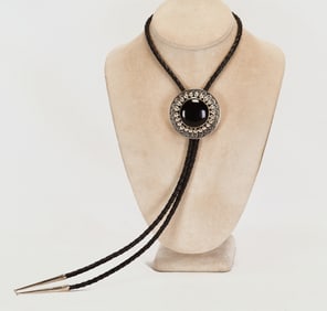 Native American Sterling Silver Black Onyx Bolo Tie