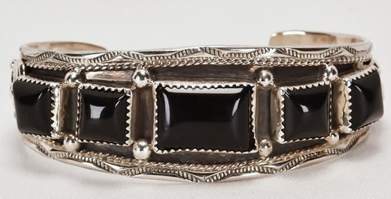 Darrell Morgan Sterling Silver Black Onyx Cuff Bracelet