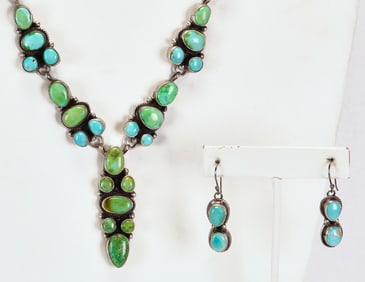 Sheila Becenti Sterling Sonoran Gold Turquoise Necklace & Earring Set