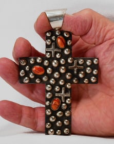 Chimney Butte Sterling Silver Huge Spiny Oyster Cross & Dot Pendant