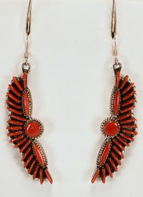 Edmond Cooeyate Sterling Mediterranean Coral Flying Bird Earrings