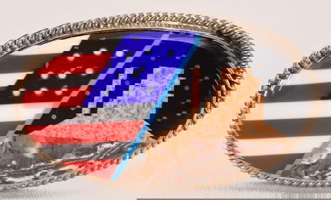 Navajo, Calvin Desson Inlay Patriotic and Mesa Large Unisex Ring