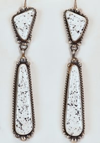 Elouise Kee Sterling Silver White Buffalo Turquoise Long Earrings