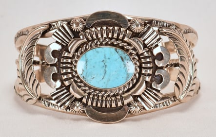 Native American Sterling Silver Nevada Blue Turquoise Cuff Bracelet