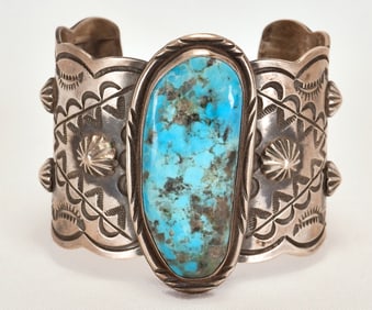 Chimney Butte Sterling Silver Kingman Turquoise Large Cuff Bracelet