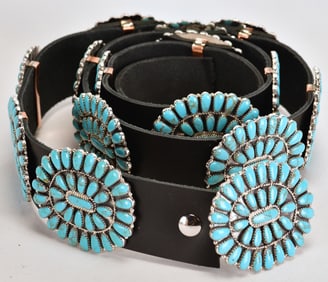 Exquisite Navajo, Tina Ben Block Turquoise Cluster Concho Belt
