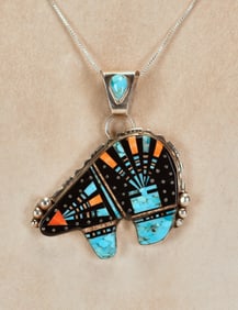 Ray Jack Sterling Micro Inlay Multi-Stone Kachina Headdress Pendant