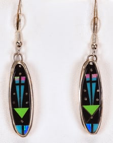 Gilbert Smith Sterling Silver Micro Inlay Downward Arrow Earrings