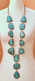 Eddie Secatero  Huge Kingman Turquoise Lariat Necklace 39" Long