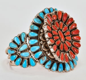 Justin Wilson Sterling Kingman Turquoise & Mediterranean Coral Cuff