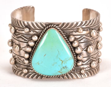 Rick Enrique Sterling Silver Large Kingman Turquoise Bracelet-132 Grms