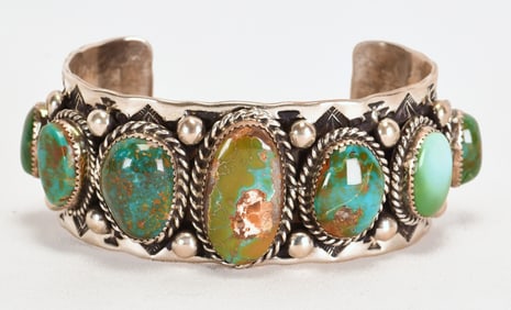 Elroy Chavez Sterling Silver Royston 7 Stone Cuff Bracelet-124 Grams