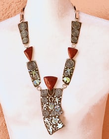 Alex Sanchez Sterling Silver Petroglyph Necklace w/Red Jasper