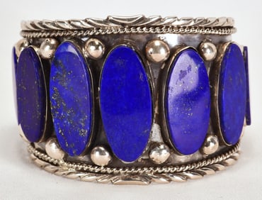 Navajo Sterling Silver Large Lapis Bracelet by Mike Thomas, Jr.