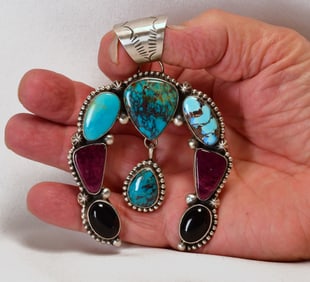 Augustine Largo Sterling Silver Spiny Oyster & Turquoise Naja Pendant