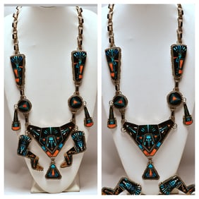 Vintage Native American Masterpiece Multi-Stone Inlay Necklace - Wear 2 Ways
