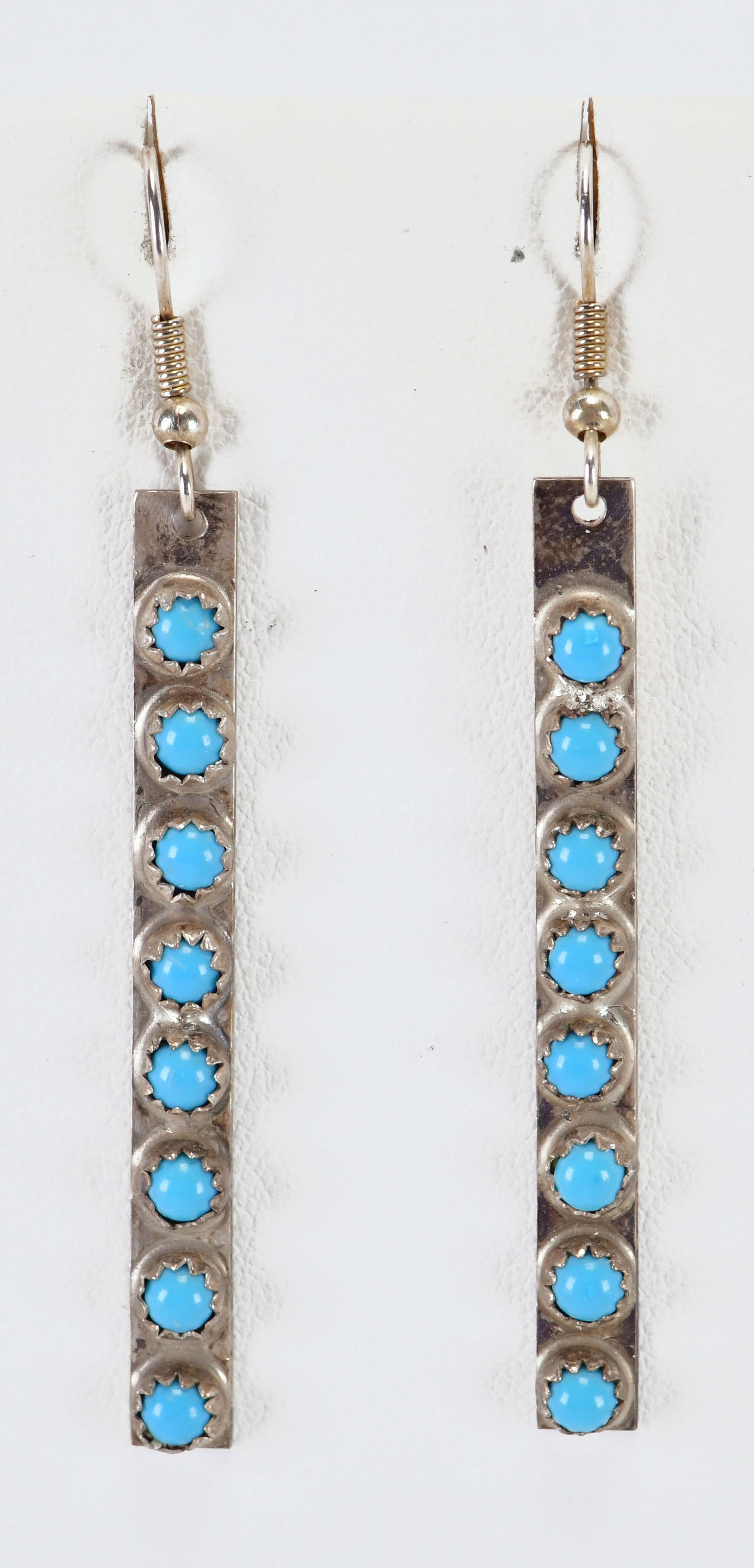 Native American Sterling Silver Kingman Turquoise Snake Eye Linear Earrings (1 of 3)