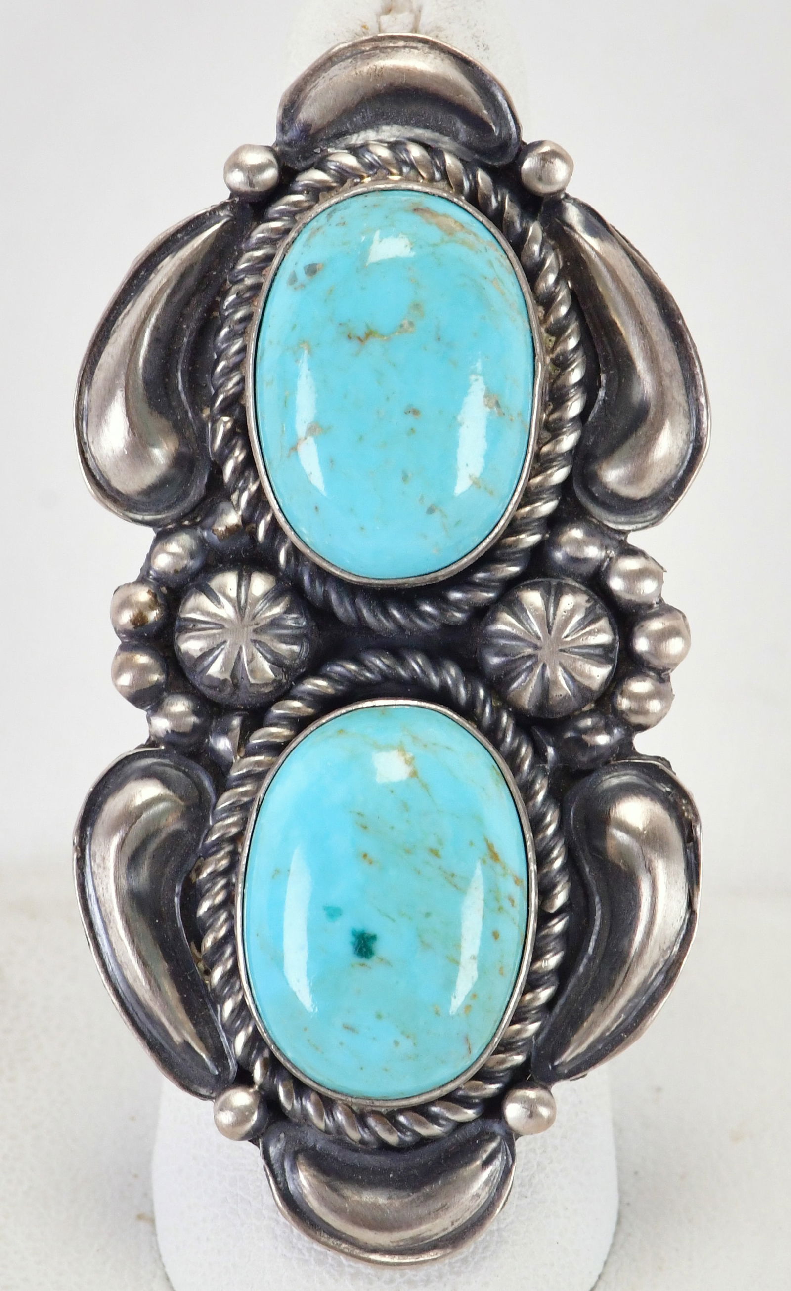 Jeff James Sterling Silver Nevada Turquoise Repousse Ring (1 of 3)