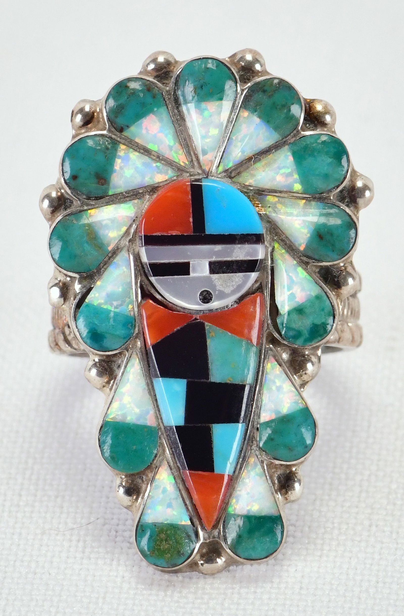 Zuni Sterling Silver Multi-Stone Corn Maiden Ring (1 of 2)