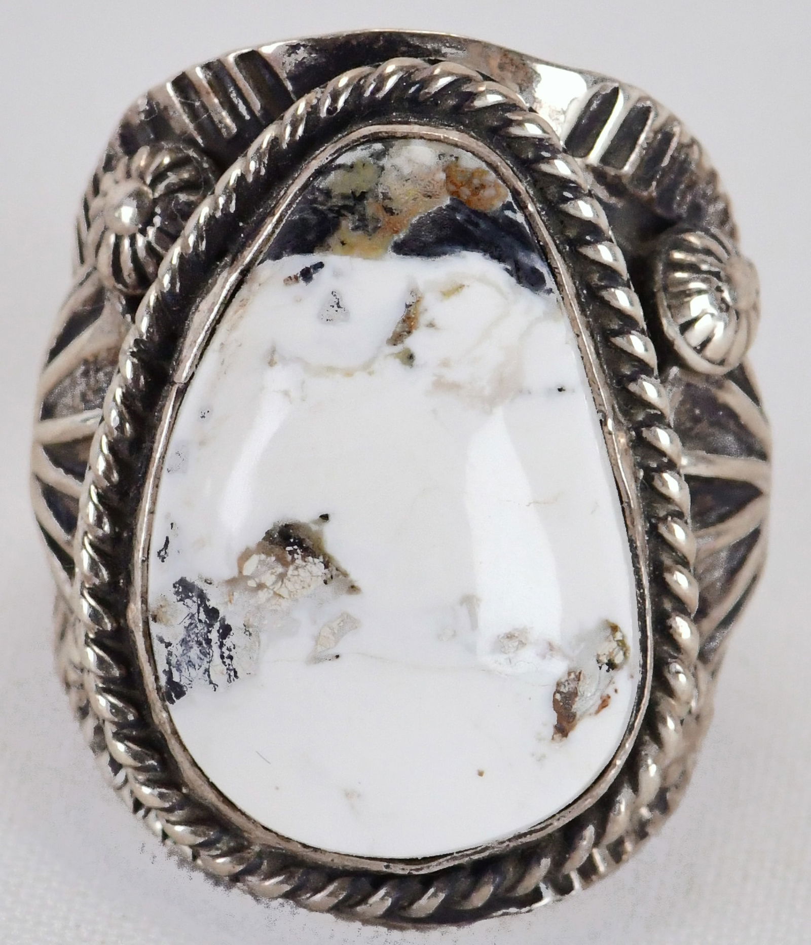 Daniel Mike Sterling Silver White Buffalo Turquoise Heavy Gauge Men's Ring (1 of 4)