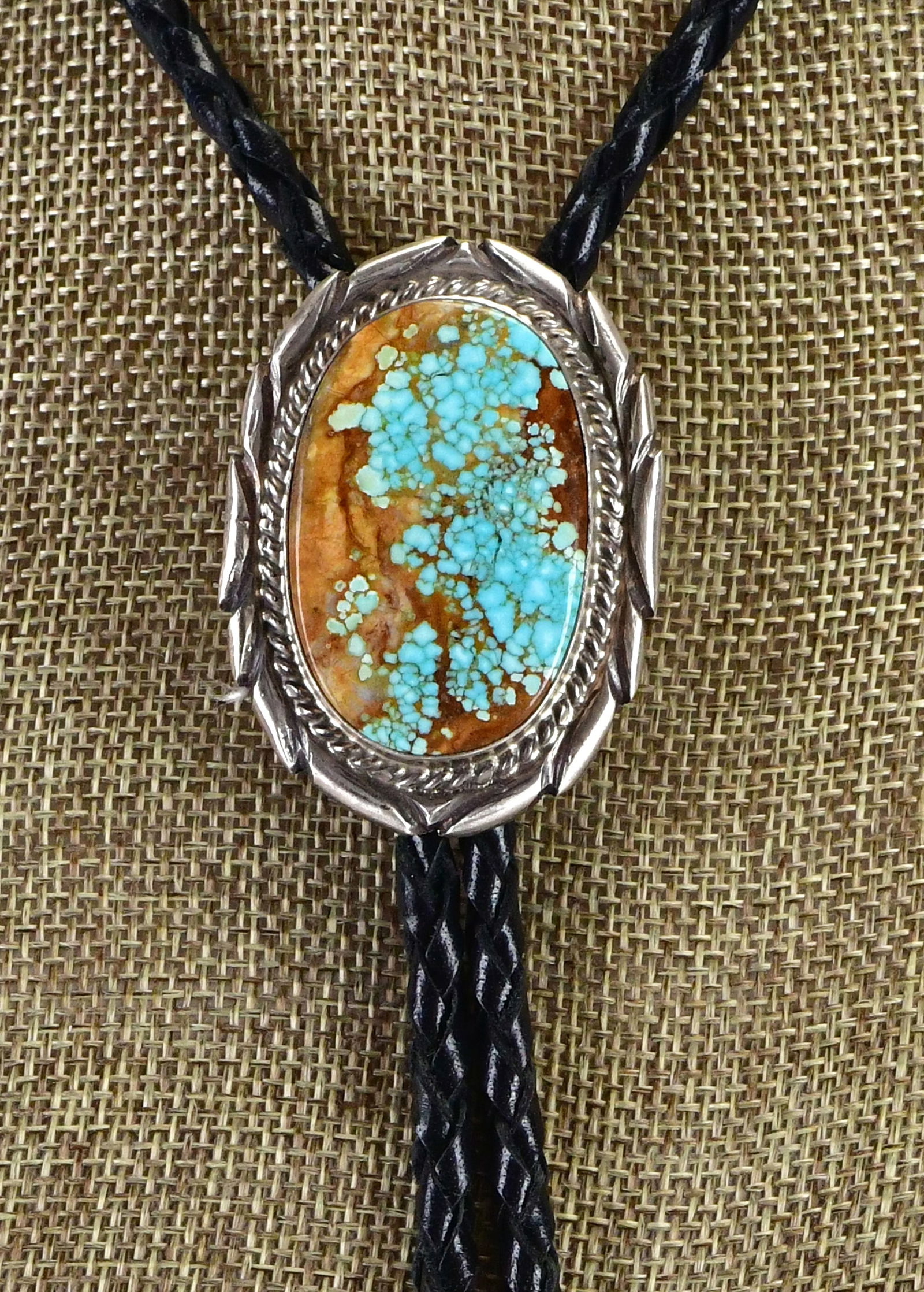 Samson Edsitty Sterling Silver Kingman Turquoise Bolo Tie (1 of 4)