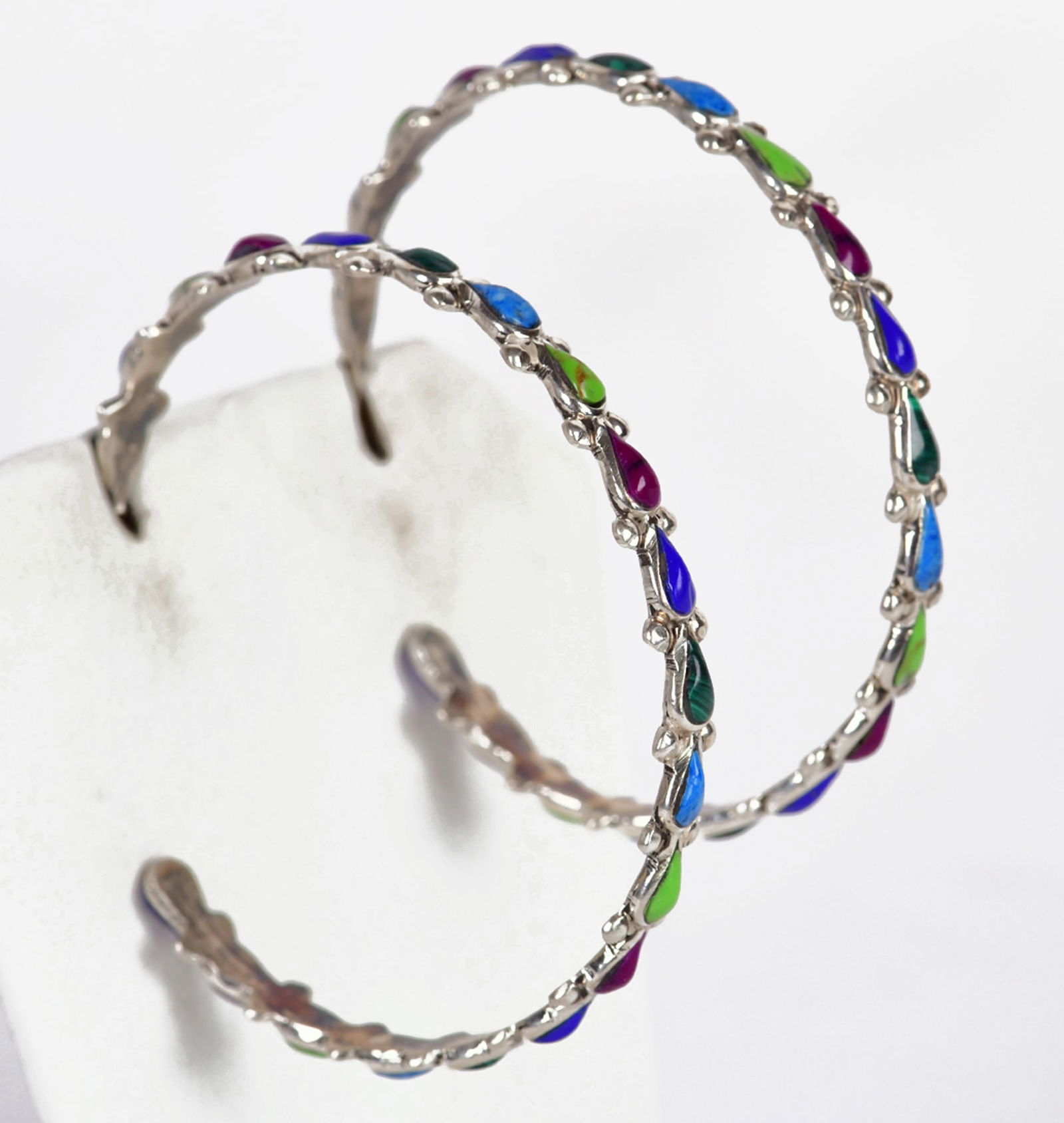 Native American Sterling Silver Multi-Stone Hoop Earrings (1 of 3)