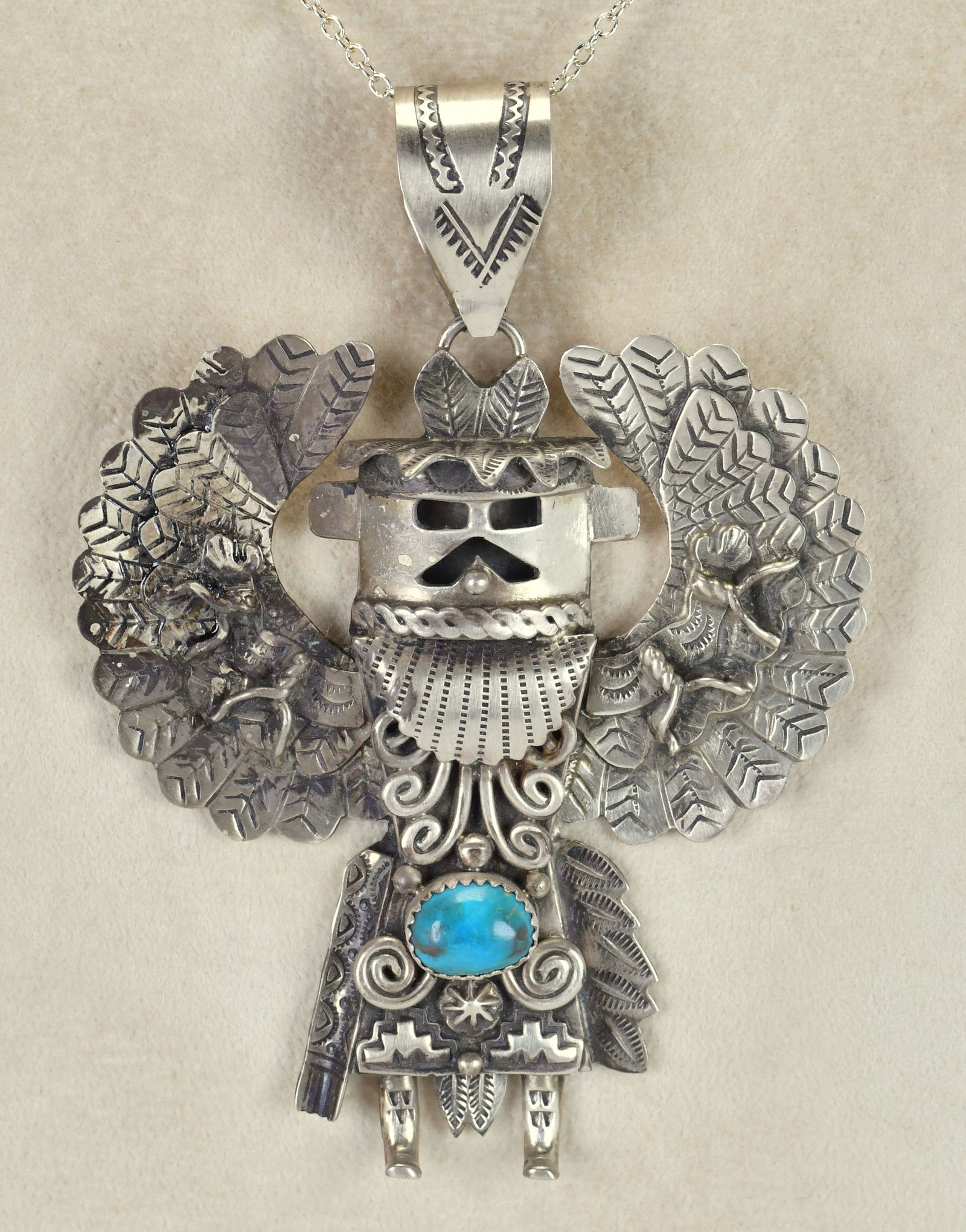 Alonzo Mariano Sterling Silver Large Kachina Pendant w/Turquoise (1 of 3)