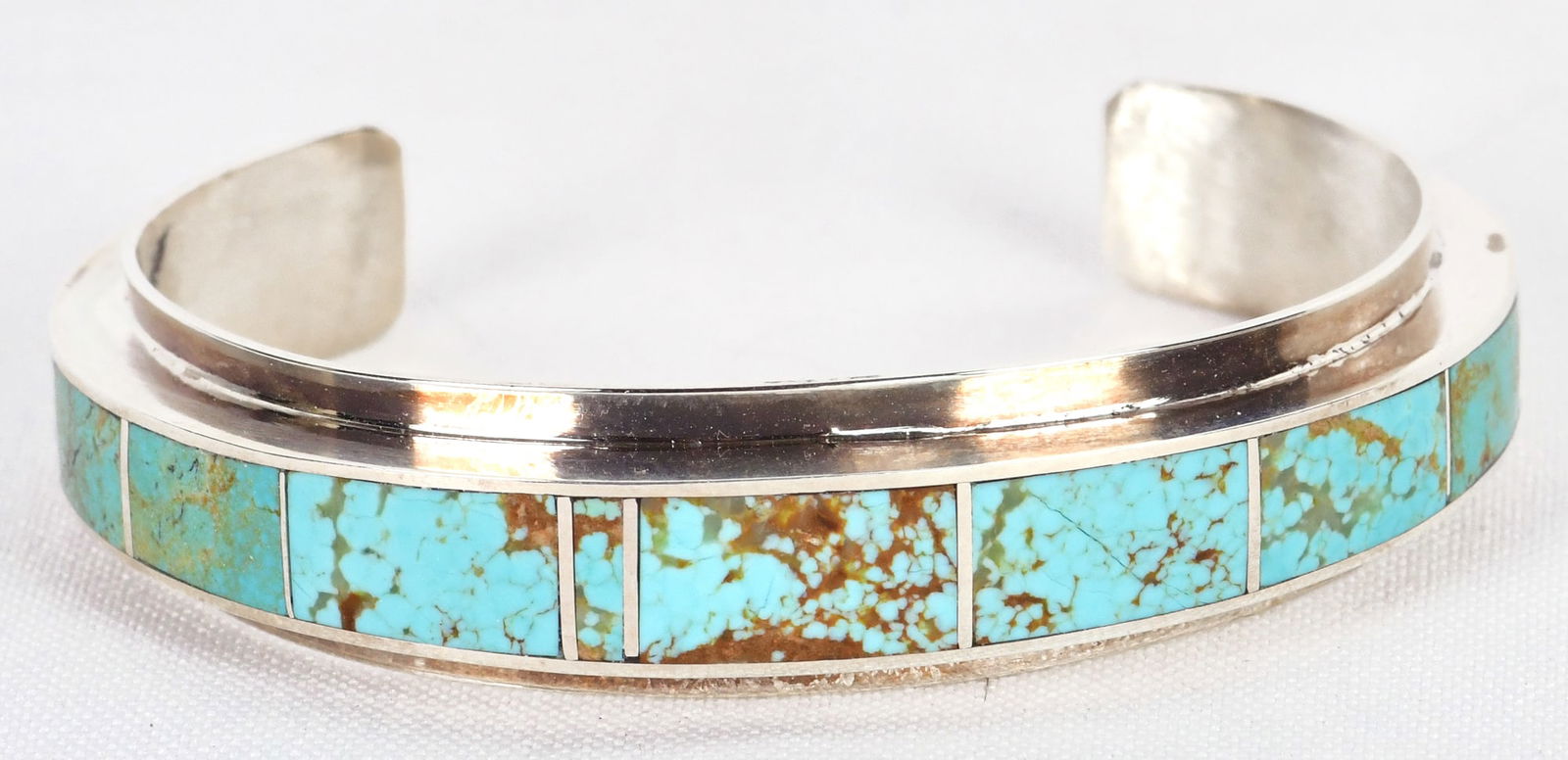 Navajo B. Smith, Sterling Silver Number 8 Turquoise Inlay Cuff (1 of 5)