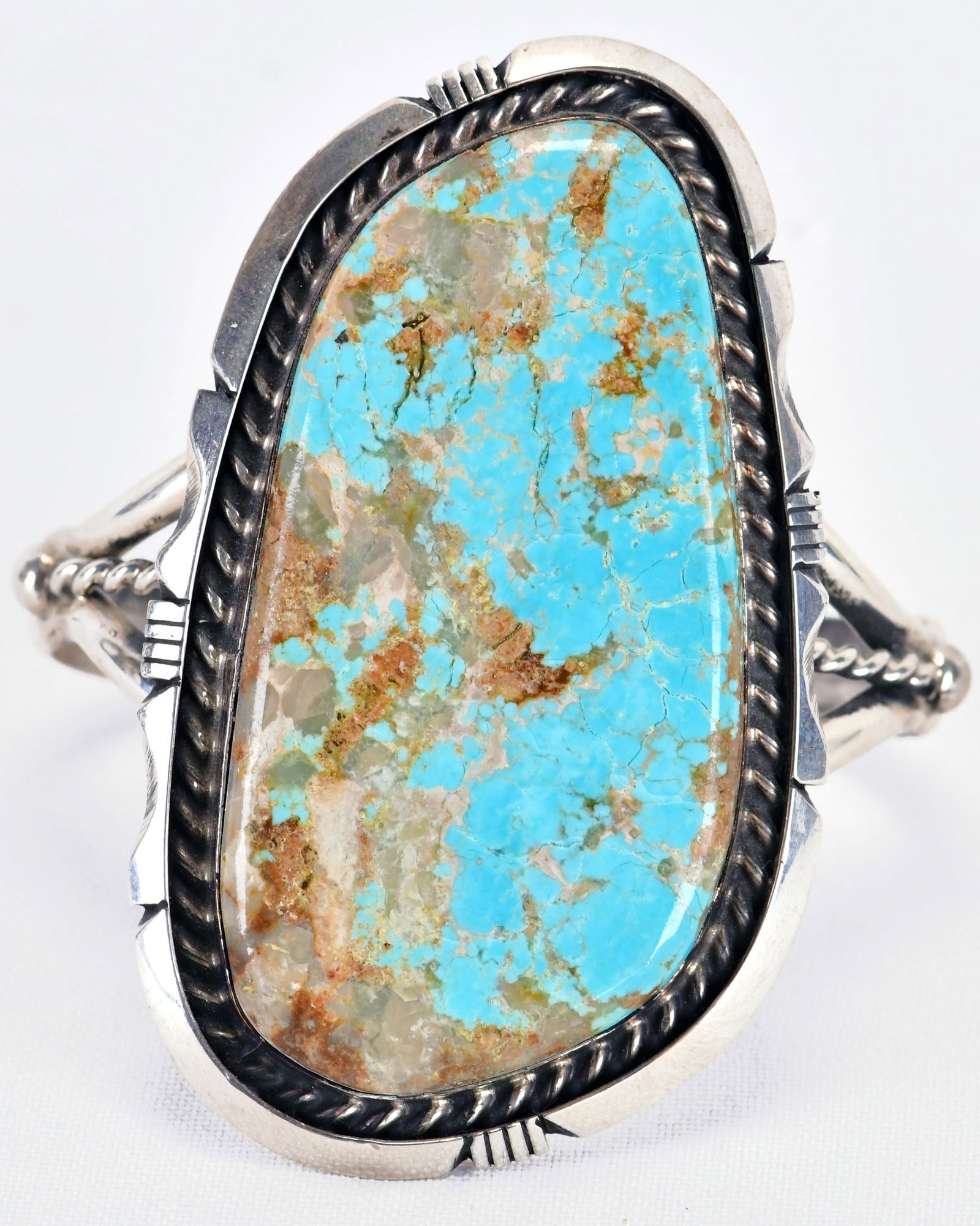 Eddie Secatero Sterling Silver Kingman Turquoise Large Stone Cuff (1 of 4)