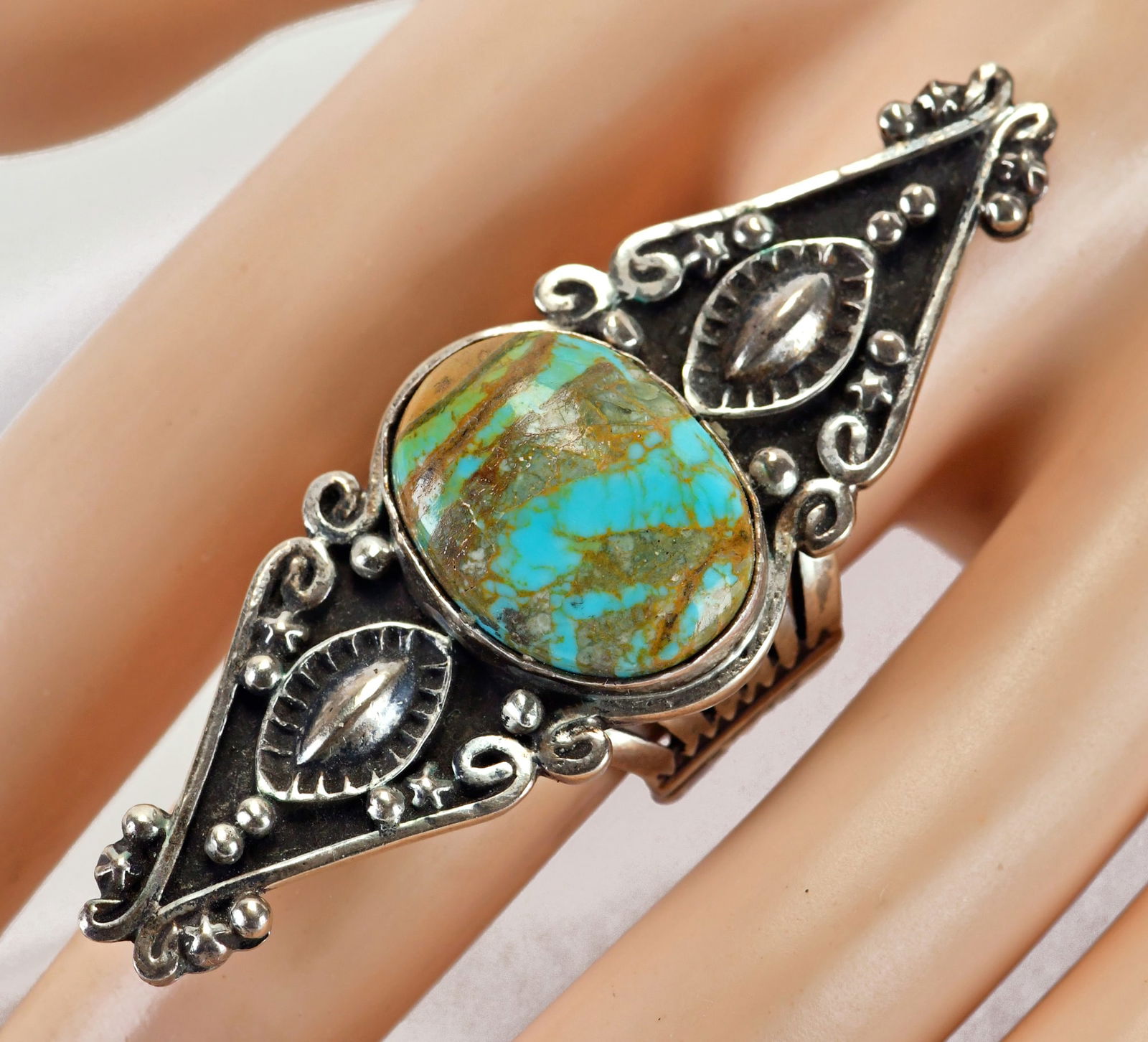 E. Richard Sterling Silver Pilot Mountain Turquoise Long Ring (1 of 4)